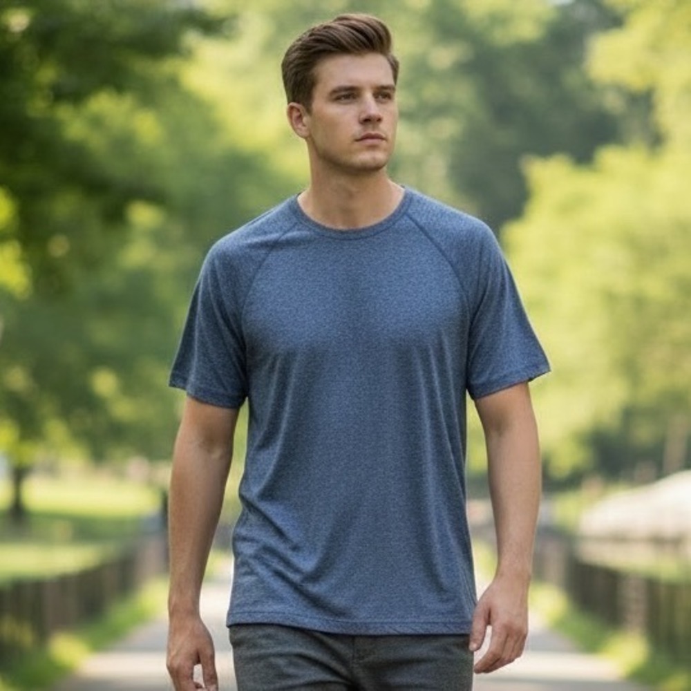 Rhone Reign Mens Short Sleeve Raglan T-Shirt Heather Navy Blue‎ Size L